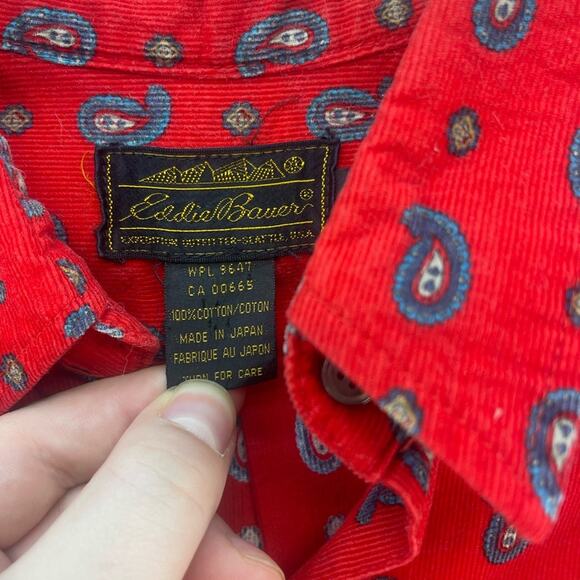 Vintage Eddie Bauer Red Corduroy Paisley Button Down Shirt Women’s Size 8 - Picture 11 of 16